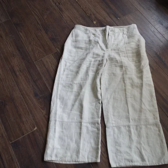 Linen Wide Leg Khaki Ladies Pants - Picture 8 of 9